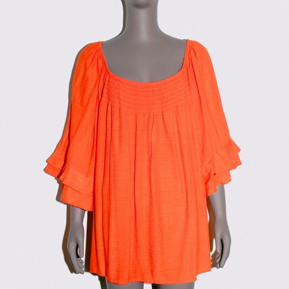 Cato Boho Chic‎ Orange Pleated Ruffle Tunic Blouse Top Womens Size 3x